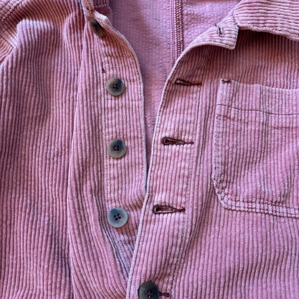 Free People Outpost Corduroy Muted Pink Button Front Long Sleeve Jumpsuit